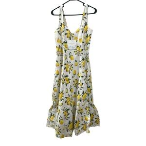 CYNTHIA ROWLEY Linen-Blend Lemon Print Dress AD30174 Size 2 NWT